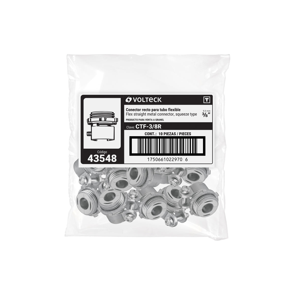 Conector Tubo Flexible 3/8" Volteck CTF-3/8R Metal NPSH