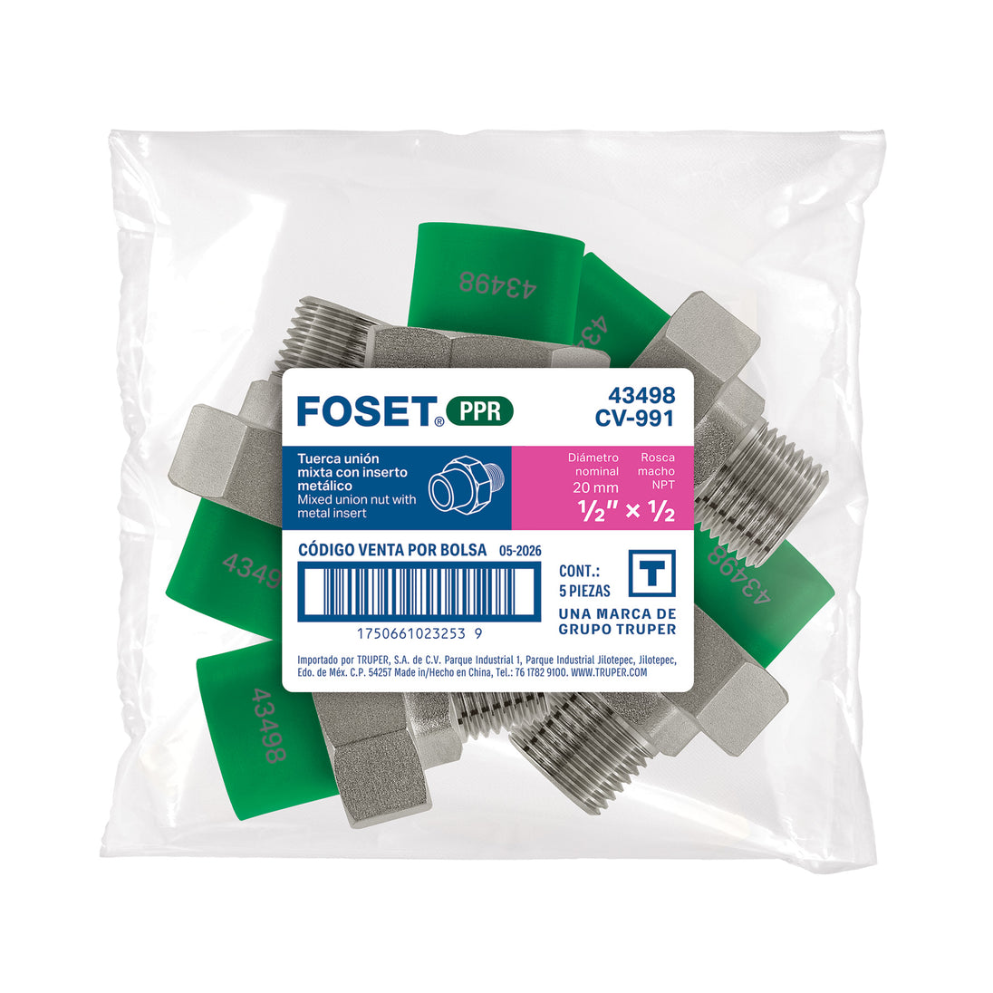Adaptador Macho PPR 1/2" Foset CV-991 | 20mm x 1/2" NPT
