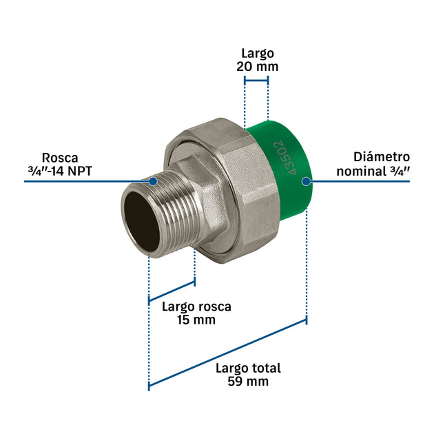 Codo 90° PPR Rosca Macho 3/4" Foset CV-992 | 24 kgf/cm²