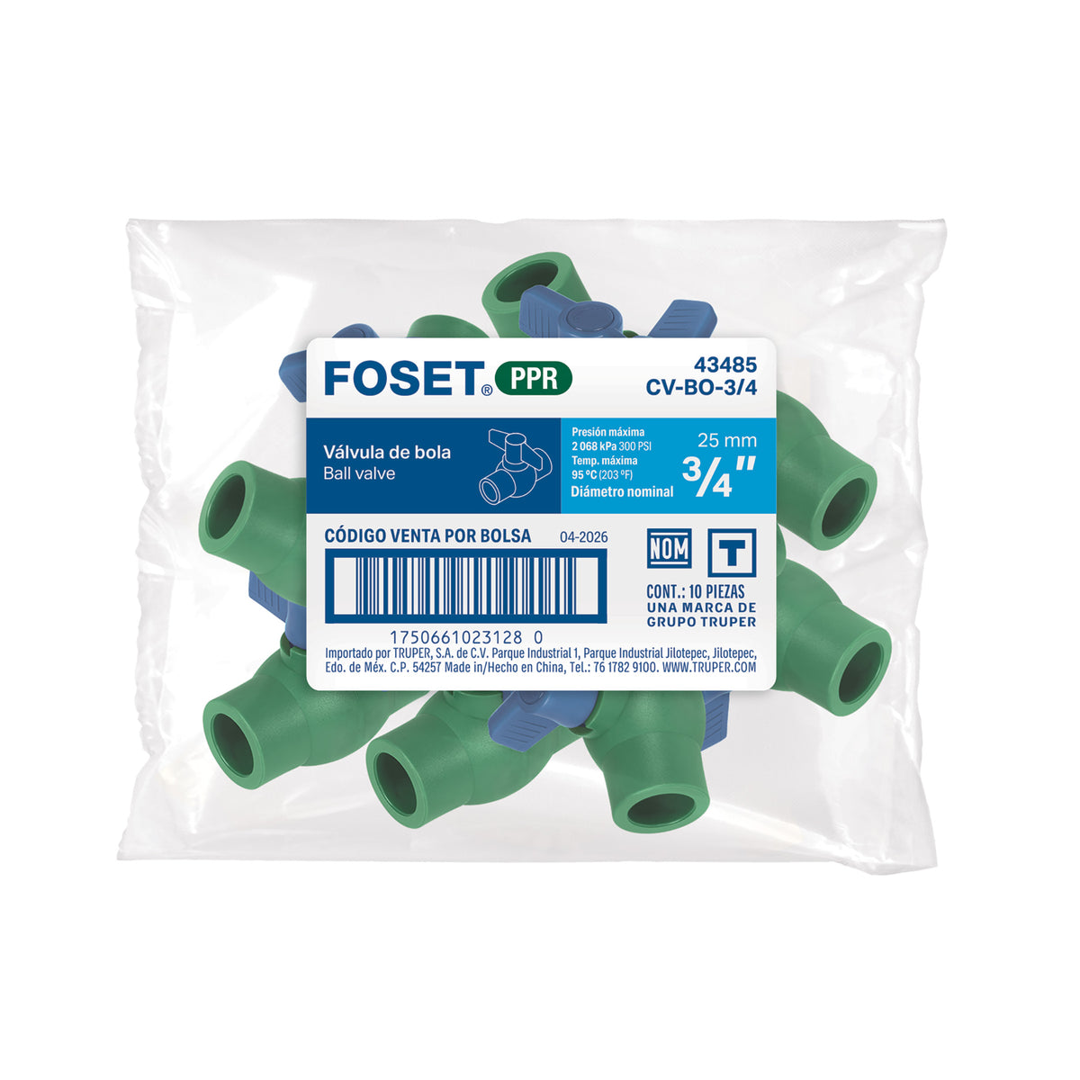 Válvula de Bola Foset CV-BO-3/4 3/4" PP 345 PSI 95°C