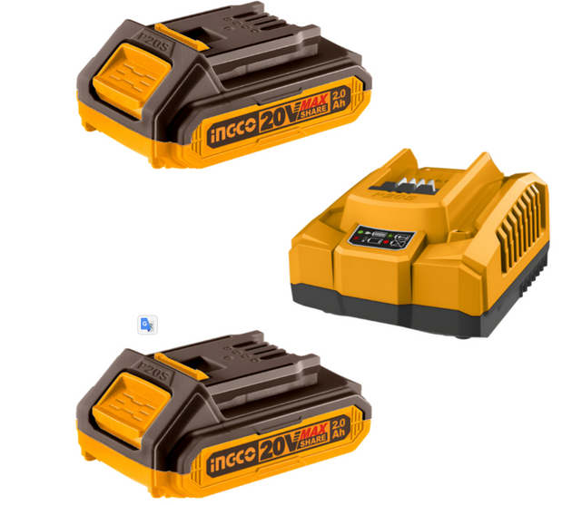 284655 Kit Cargador + 2 Baterías 2.0Ah 20V INGCO – Herramientas Inalámbricas Ferreteria la economica