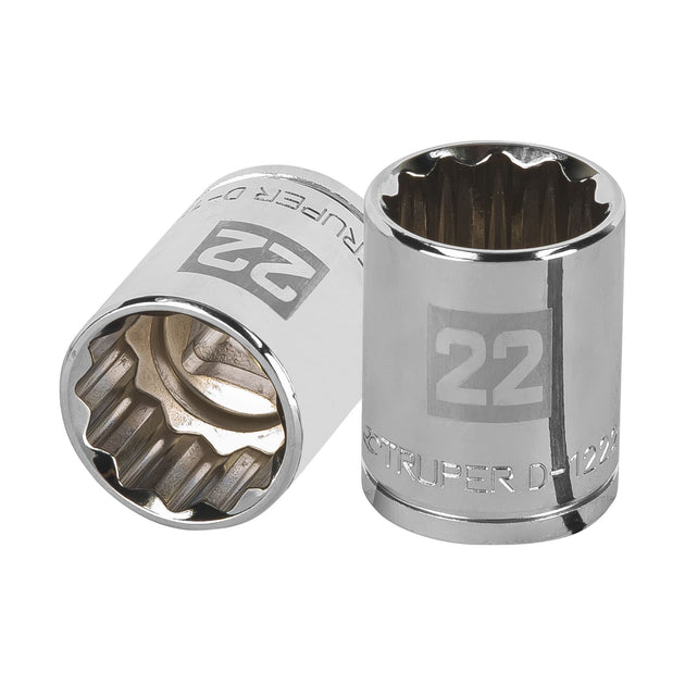 D-1222-EM Dado de 22 mm, 12 puntas, cuadro 1/2", Truper