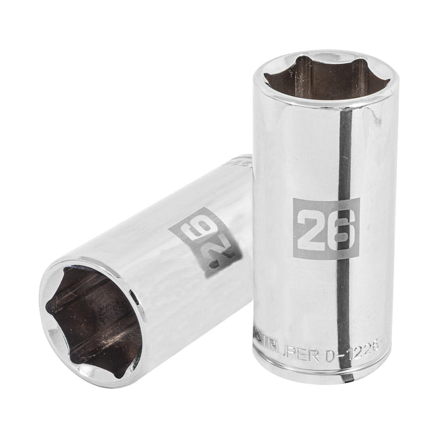 D-1226-ML Dado largo de 26 mm, 6 puntas, cuadro 1/2", Truper