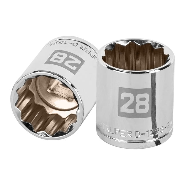D-1228-EM Dado de 28 mm, 12 puntas, cuadro 1/2", Truper