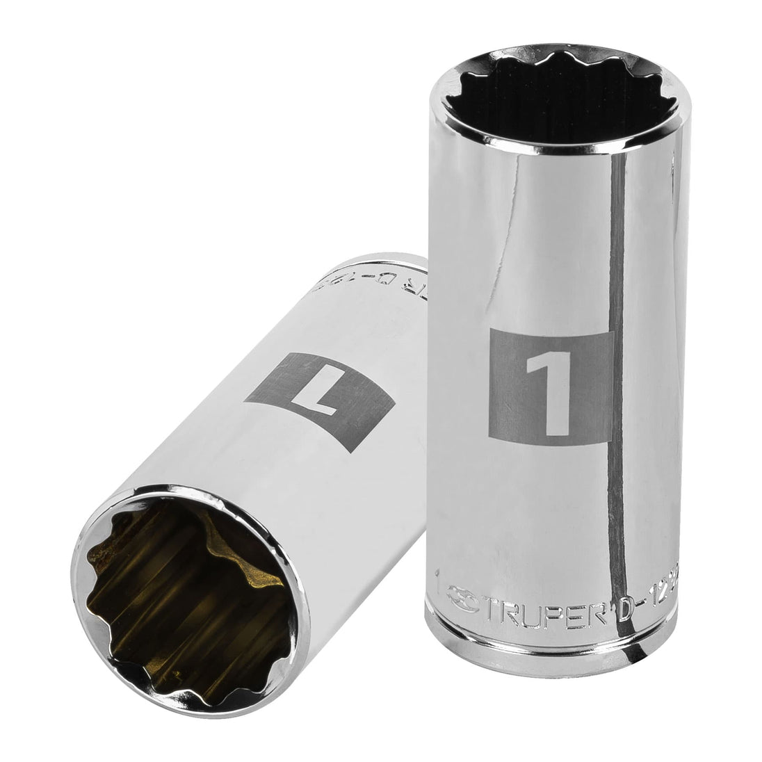 D-1232-EL Dado largo de 1", 12 puntas, cuadro 1/2", Truper