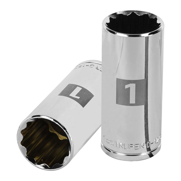 D-1232-EL Dado largo de 1", 12 puntas, cuadro 1/2", Truper