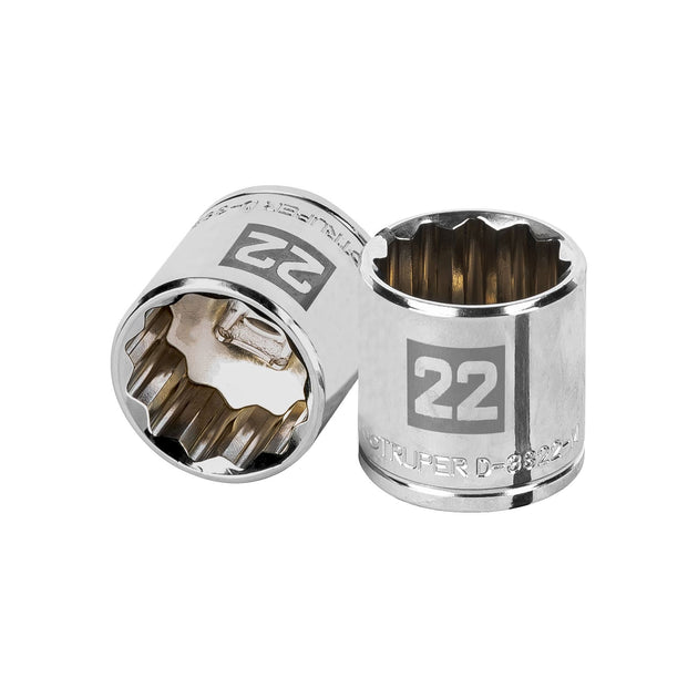 D-3822-M Dado de 22 mm, 12 puntas, cuadro 3/8", Truper