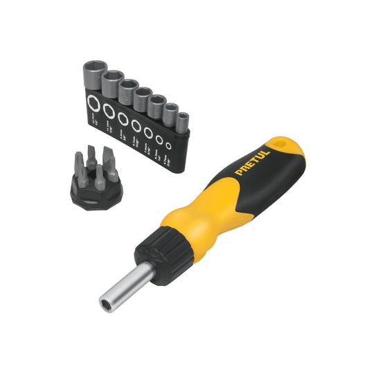 DES-14P Desarmador tipo matraca con 6 puntas y 7 dados, Pretul
