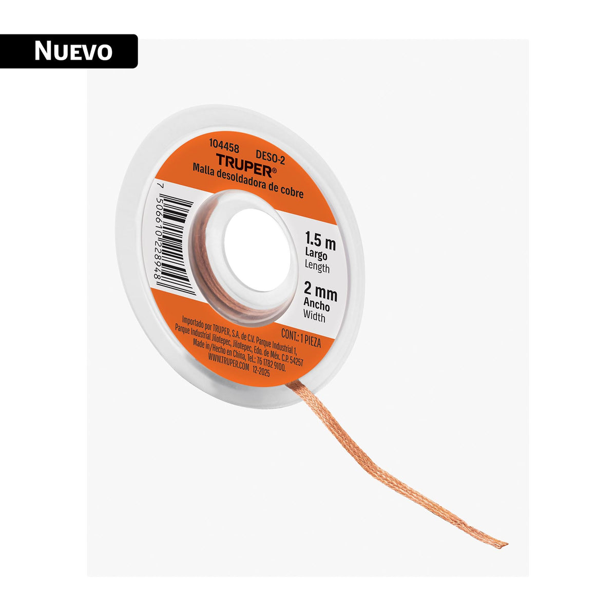 Malla Desoldadora Truper DESO-2 1.5m x 2mm | Retiro Soldadura PCB