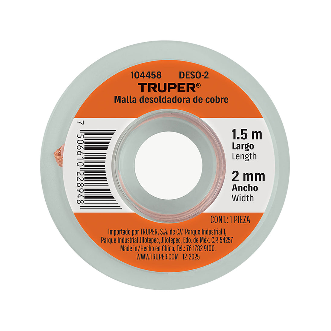 Malla Desoldadora Truper DESO-2 1.5m x 2mm | Retiro Soldadura PCB