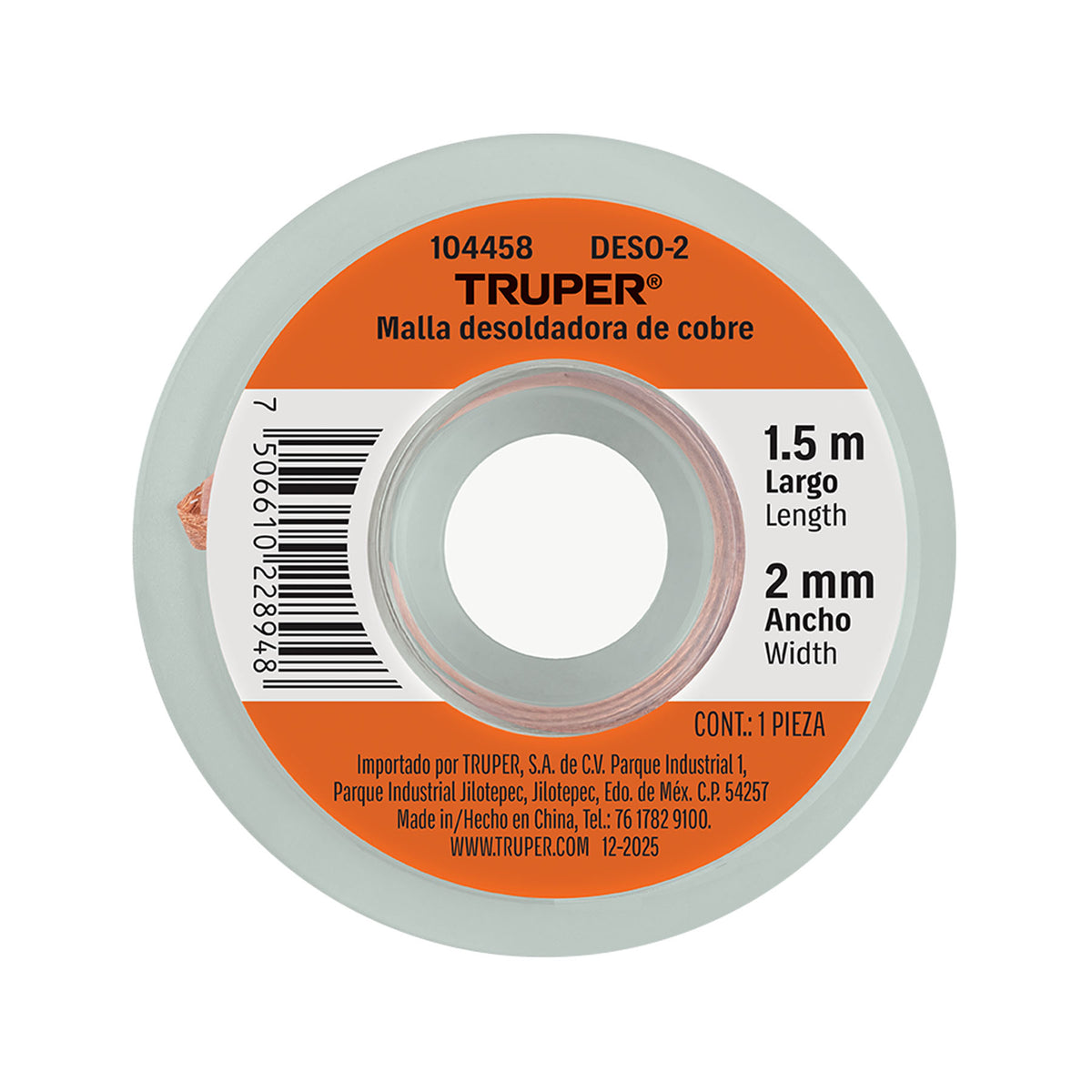 Malla Desoldadora Truper DESO-2 1.5m x 2mm | Retiro Soldadura PCB