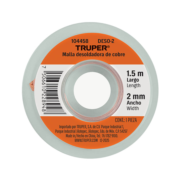 Malla Desoldadora Truper DESO-2 1.5m x 2mm | Retiro Soldadura PCB