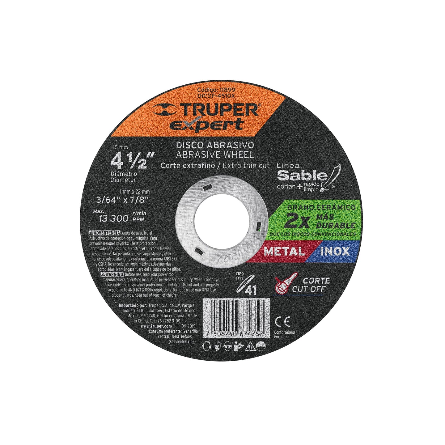 DICOF-4510X Disco Tipo 41 de 4-1/2" x 1 mm corte fino de metal, Expert