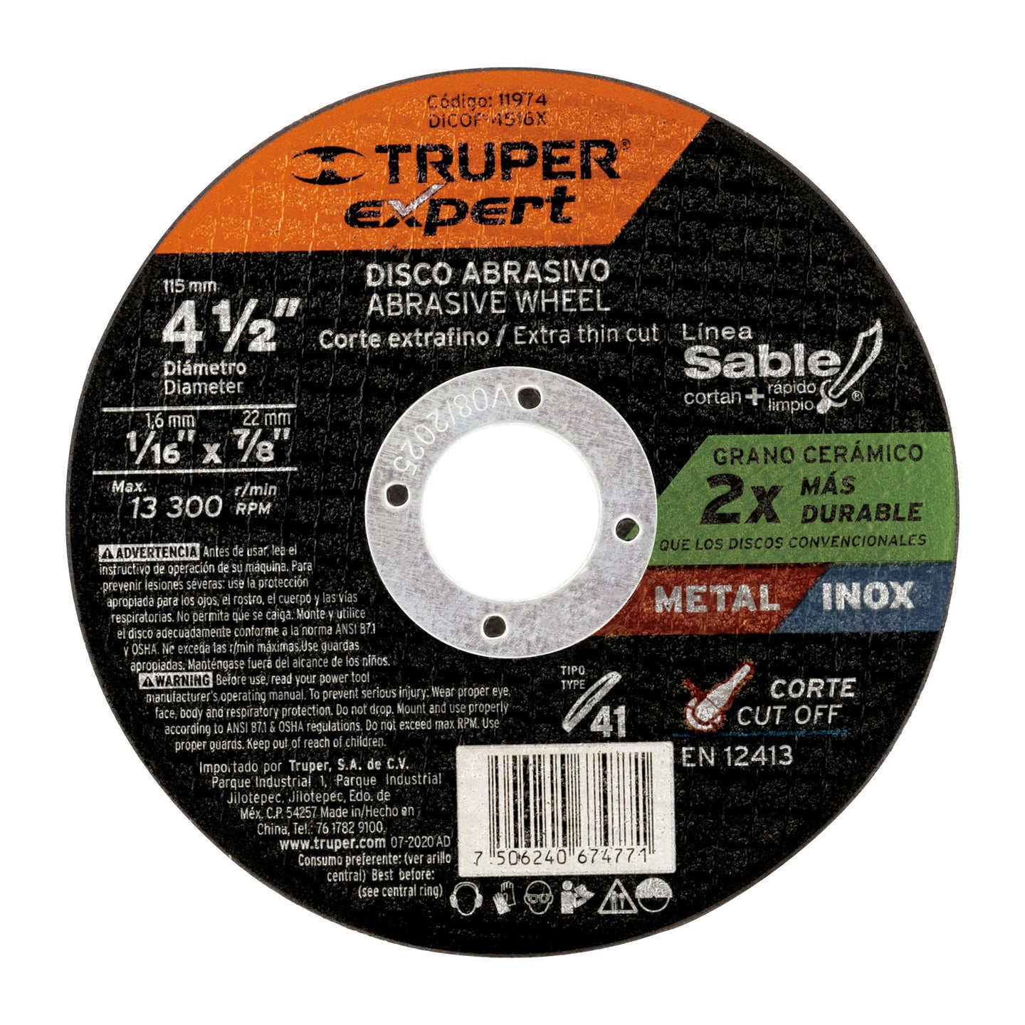DICOF-4516X Disco Tipo 41 de 4-1/2" x 1.6 mm corte fino de metal, Expert