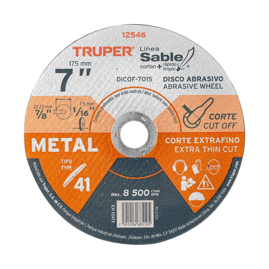 DICOF-7015 Disco Tipo 41 de 7" x 1.5 mm corte fino de metal, Sable