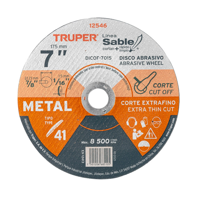 DICOF-7015 Disco Tipo 41 de 7" x 1.5 mm corte fino de metal, Sable