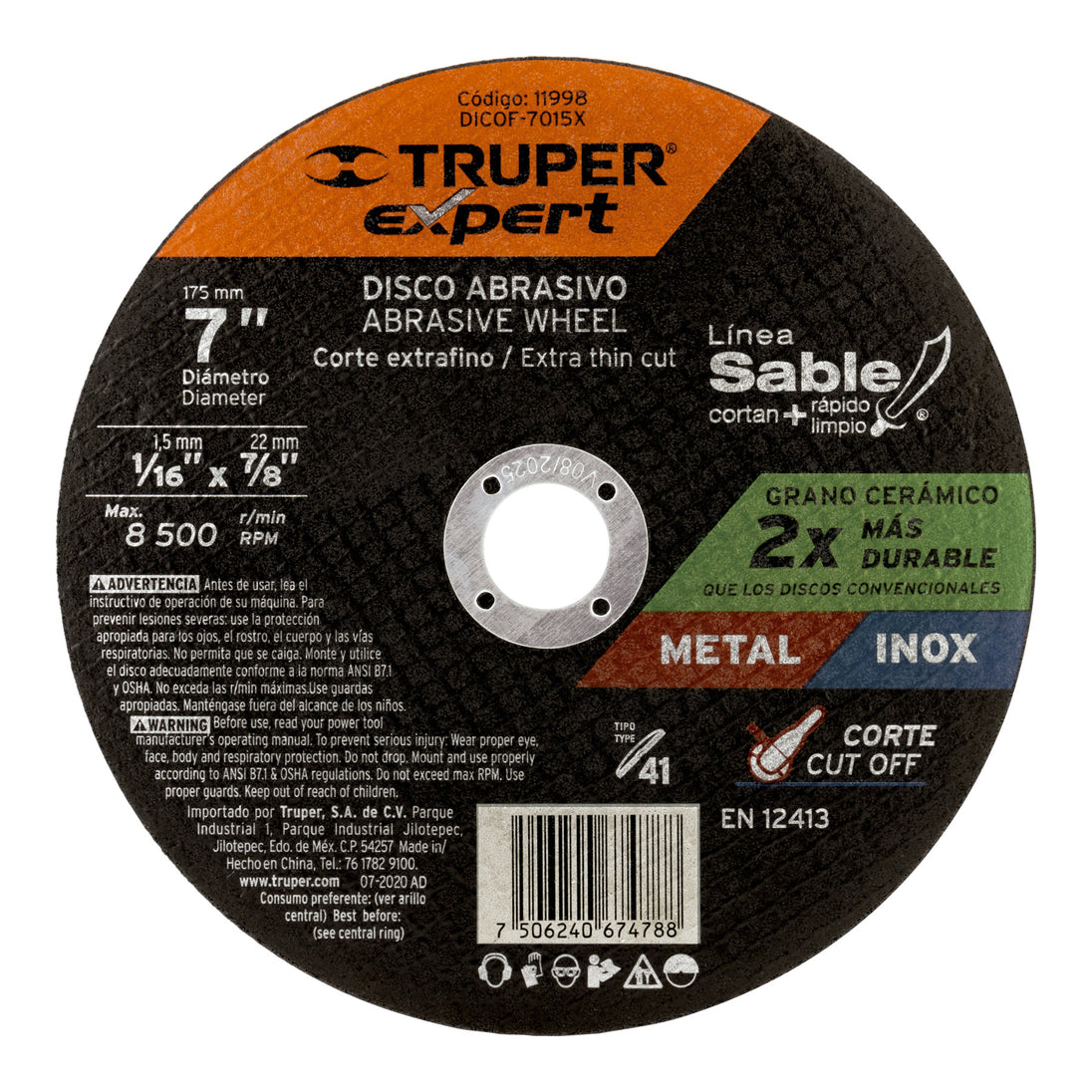 DICOF-7015X Disco Tipo 41 de 7" x 1.5 mm corte fino de metal, Expert
