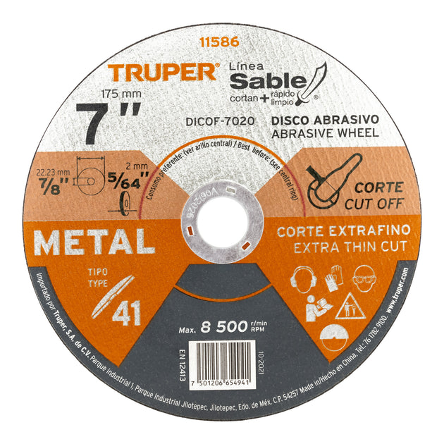 DICOF-7020 Disco Tipo 41 de 7" x 2 mm corte fino de metal, Sable