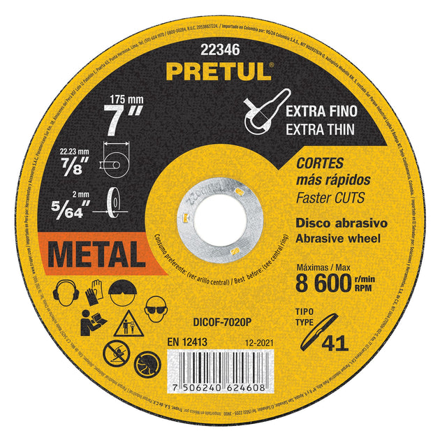 DICOF-7020P Disco Tipo 41 de 7" x 2 mm corte fino de metal, PRETUL