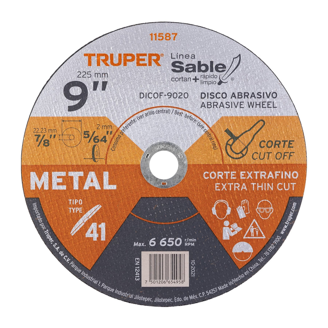 DICOF-9020 Disco Tipo 41 de 9" x 2 mm corte fino de metal, Sable