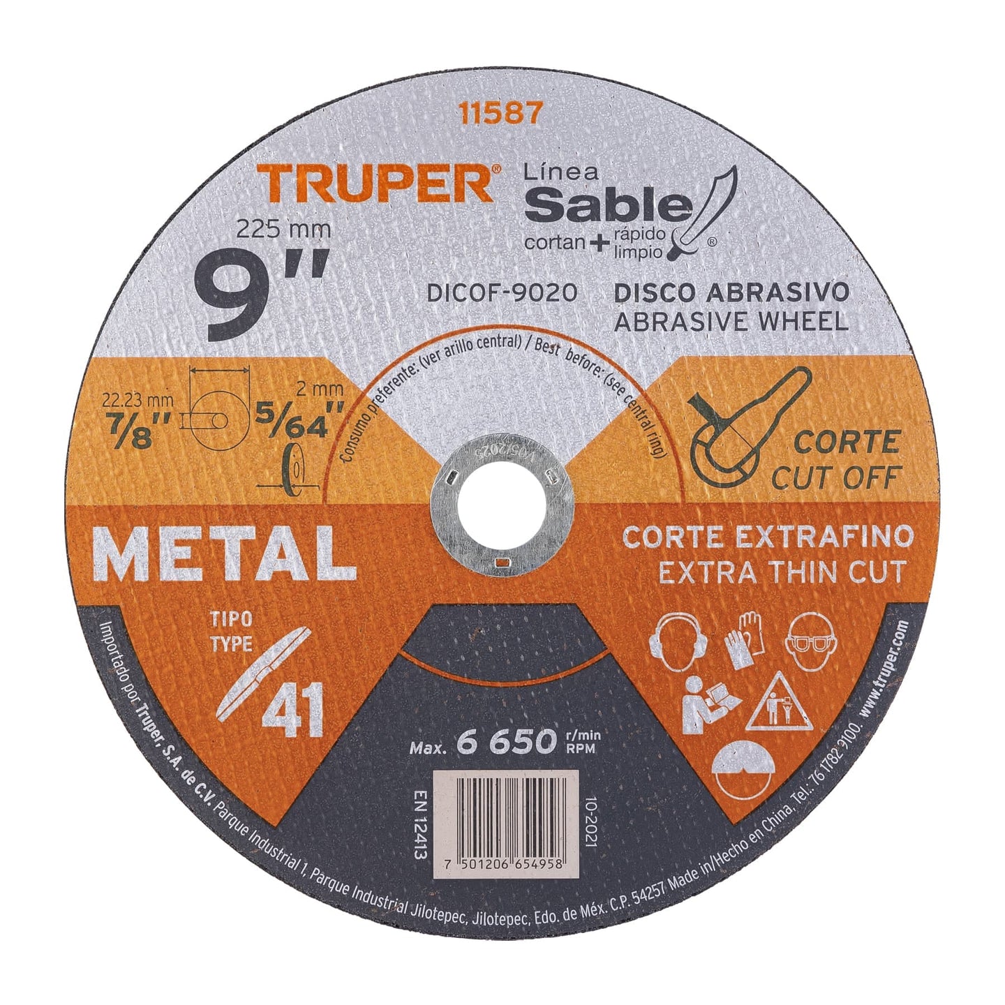 DICOF-9020 Disco Tipo 41 de 9" x 2 mm corte fino de metal, Sable
