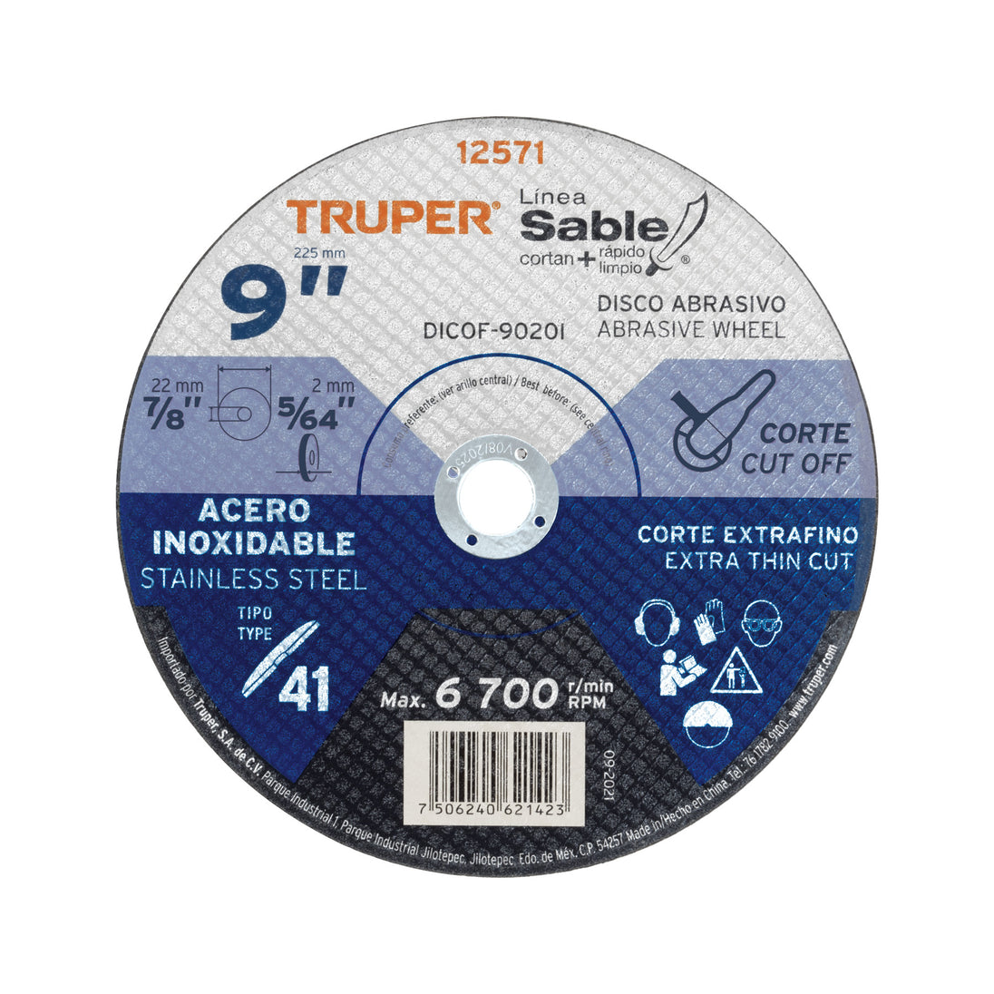 DICOF-9020I Disco Tipo 41 de 9" x 2 mm corte fino acero inox, Sable