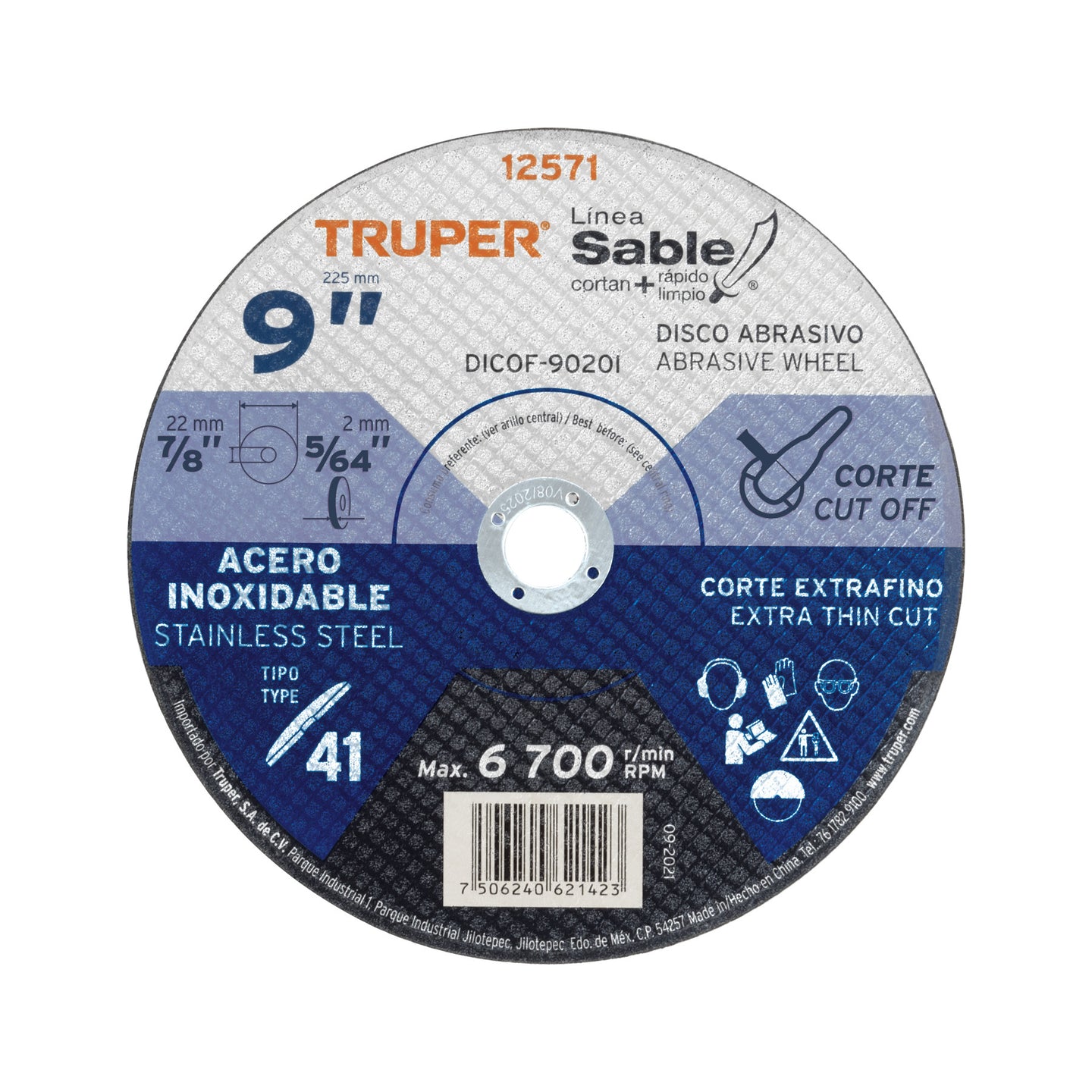 DICOF-9020I Disco Tipo 41 de 9" x 2 mm corte fino acero inox, Sable
