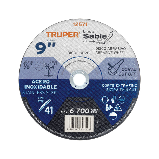 DICOF-9020I Disco Tipo 41 de 9" x 2 mm corte fino acero inox, Sable