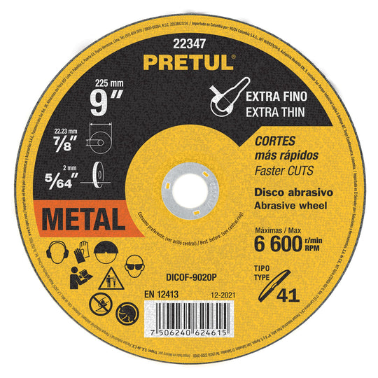 DICOF-9020P Disco Tipo 41 de 9" x 2 mm corte fino de metal, PRETUL