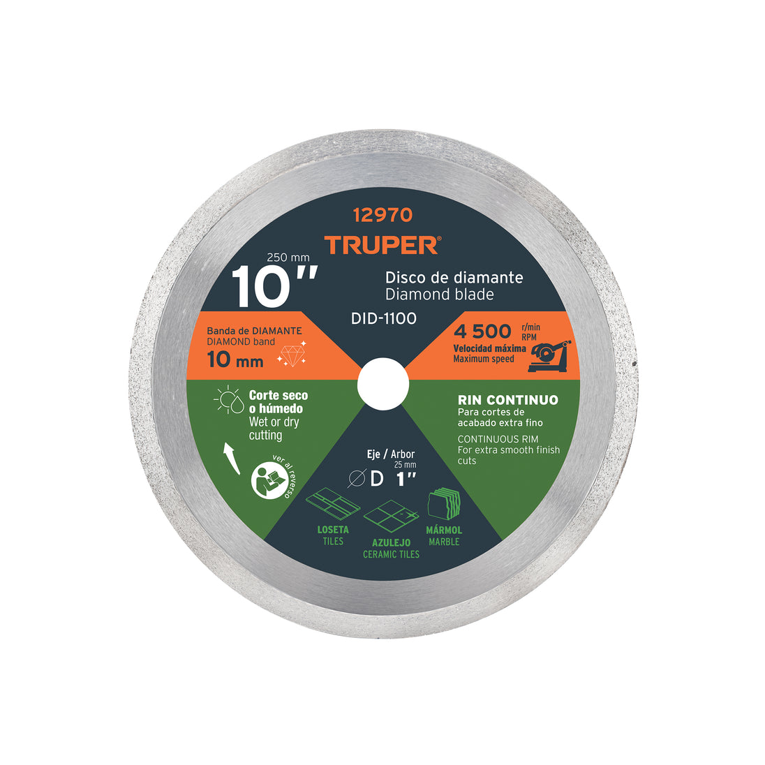 DID-1100 Disco de diamante de 10" x 2.2 mm, rin continuo, TRUPER