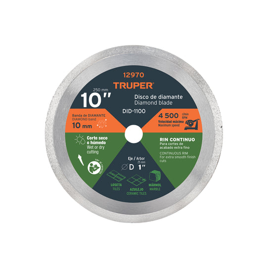 DID-1100 Disco de diamante de 10" x 2.2 mm, rin continuo, TRUPER
