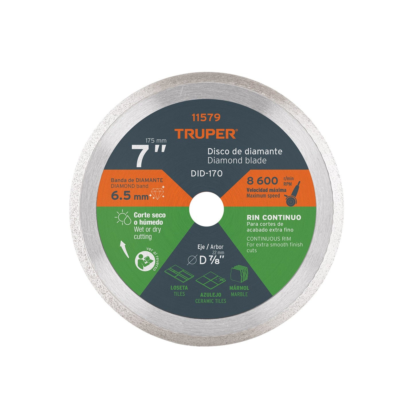 DID-170 Disco de diamante de 7" x 2.2 mm, rin continuo, TRUPER
