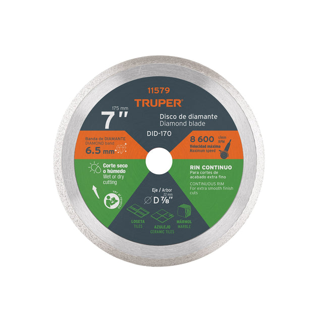 DID-170 Disco de diamante de 7" x 2.2 mm, rin continuo, TRUPER