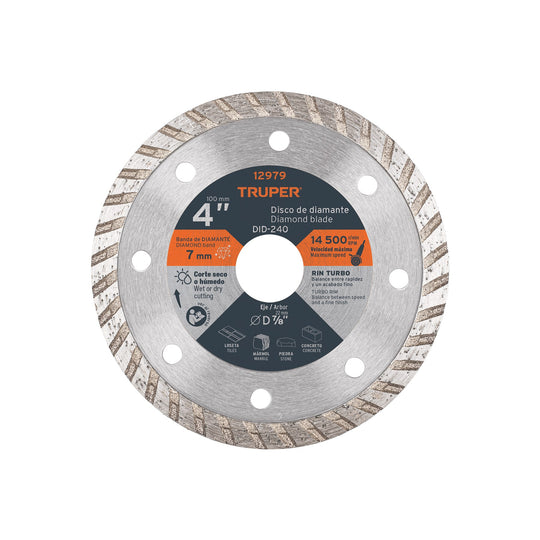 DID-240 Disco de diamante de 4" x 2.2 mm, rin turbo, TRUPER