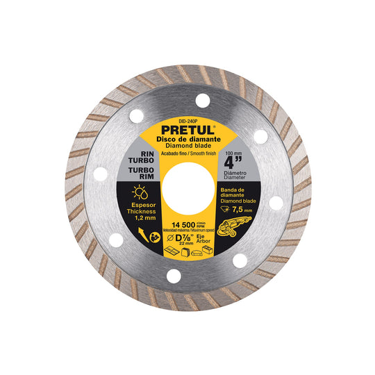 DID-240P Disco de diamante de 4" x 1.2 mm, rin turbo, PRETUL