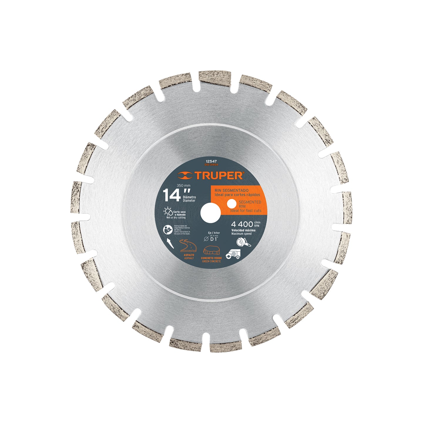DID-3140A Disco de diamante de 14" x 2.8 mm, corte asfalto y concreto