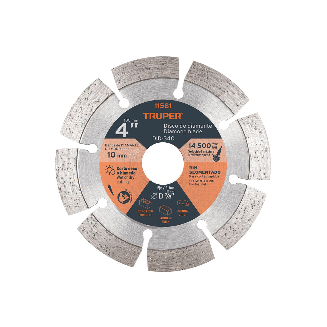 DID-340 Disco de diamante de 4" x 2.1 mm, rin segmentado, TRUPER