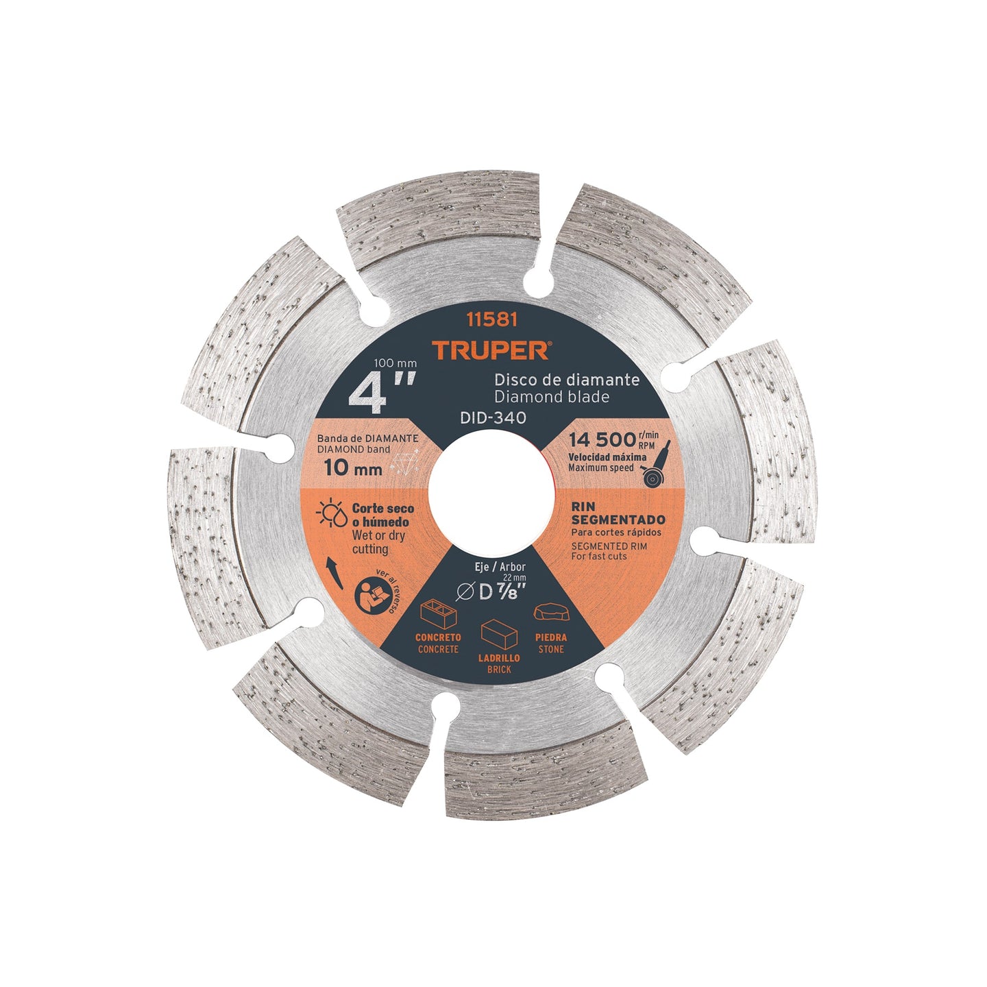 DID-340 Disco de diamante de 4" x 2.1 mm, rin segmentado, TRUPER