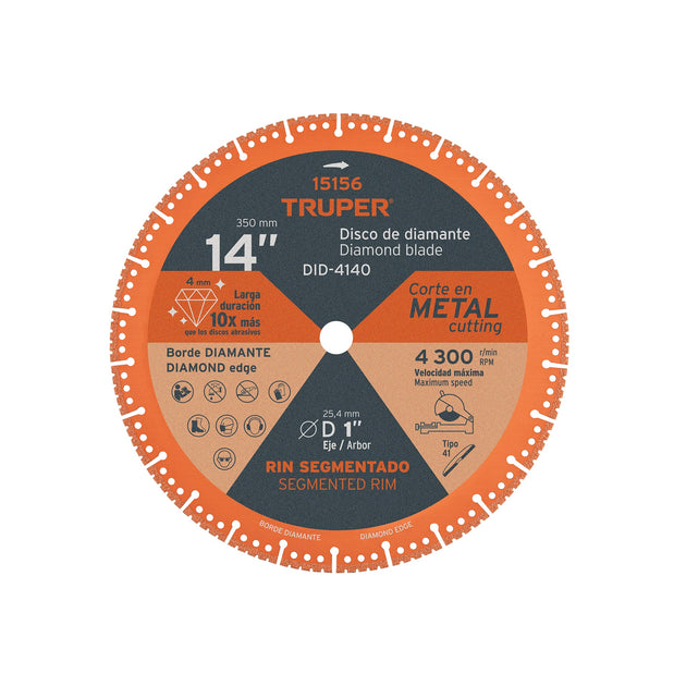DID-4140 Disco de diamante de 14" x 4 mm, corte de metal, TRUPER