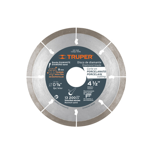 DID-545 Disco de diamante de 4-1/2" x 1.3 mm, corte de porcelanato