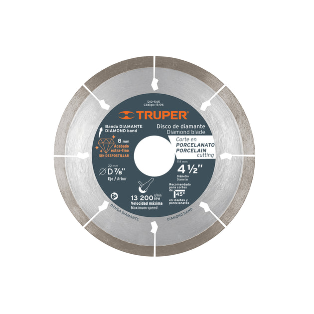 DID-545 Disco de diamante de 4-1/2" x 1.3 mm, corte de porcelanato