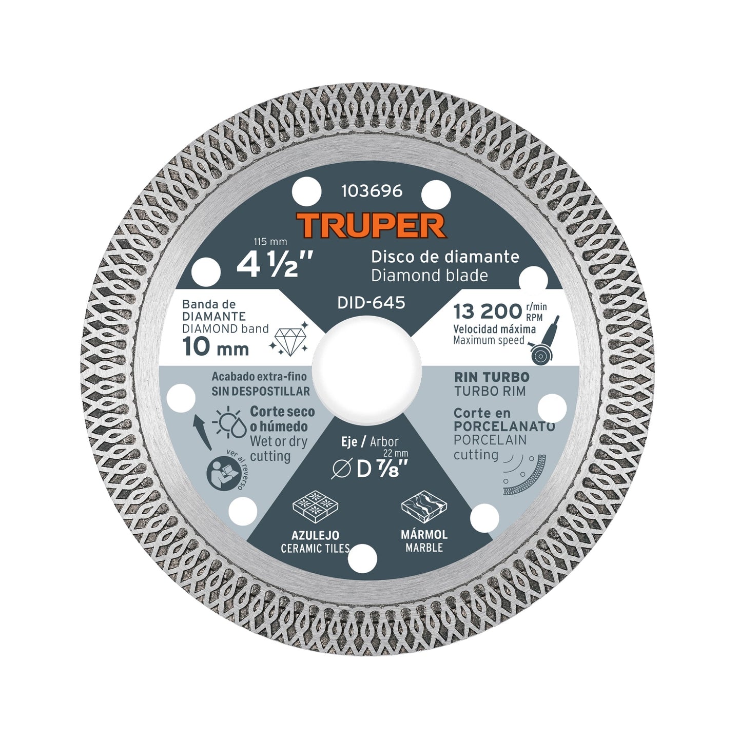 DID-645 Disco de diamante 4 1/2", corte porcelanato, TRUPER
