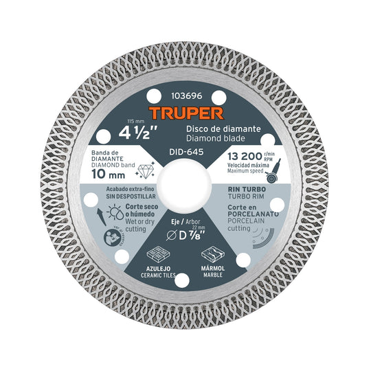 DID-645 Disco de diamante 4 1/2", corte porcelanato, TRUPER