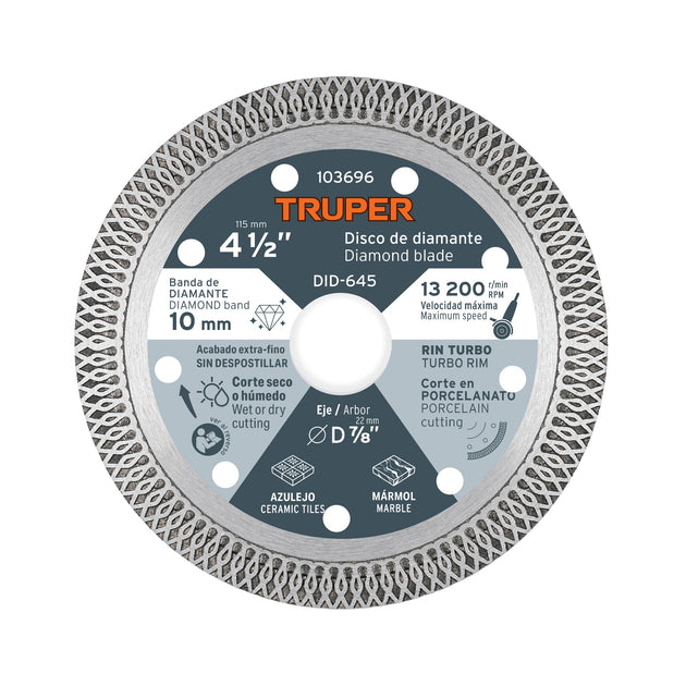 DID-645 Disco de diamante 4 1/2", corte porcelanato, TRUPER