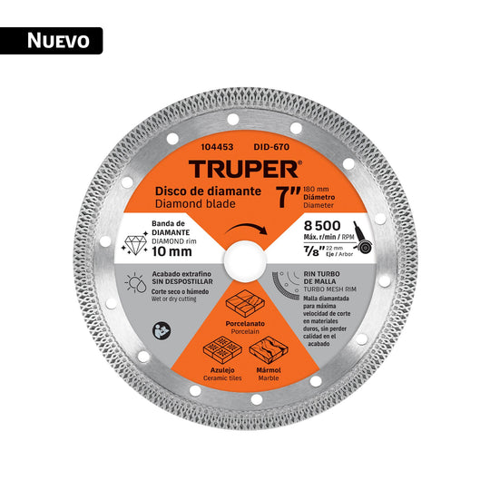 Disco Diamantado Turbo Truper DID-670 7" | Corte Rápido y Fino