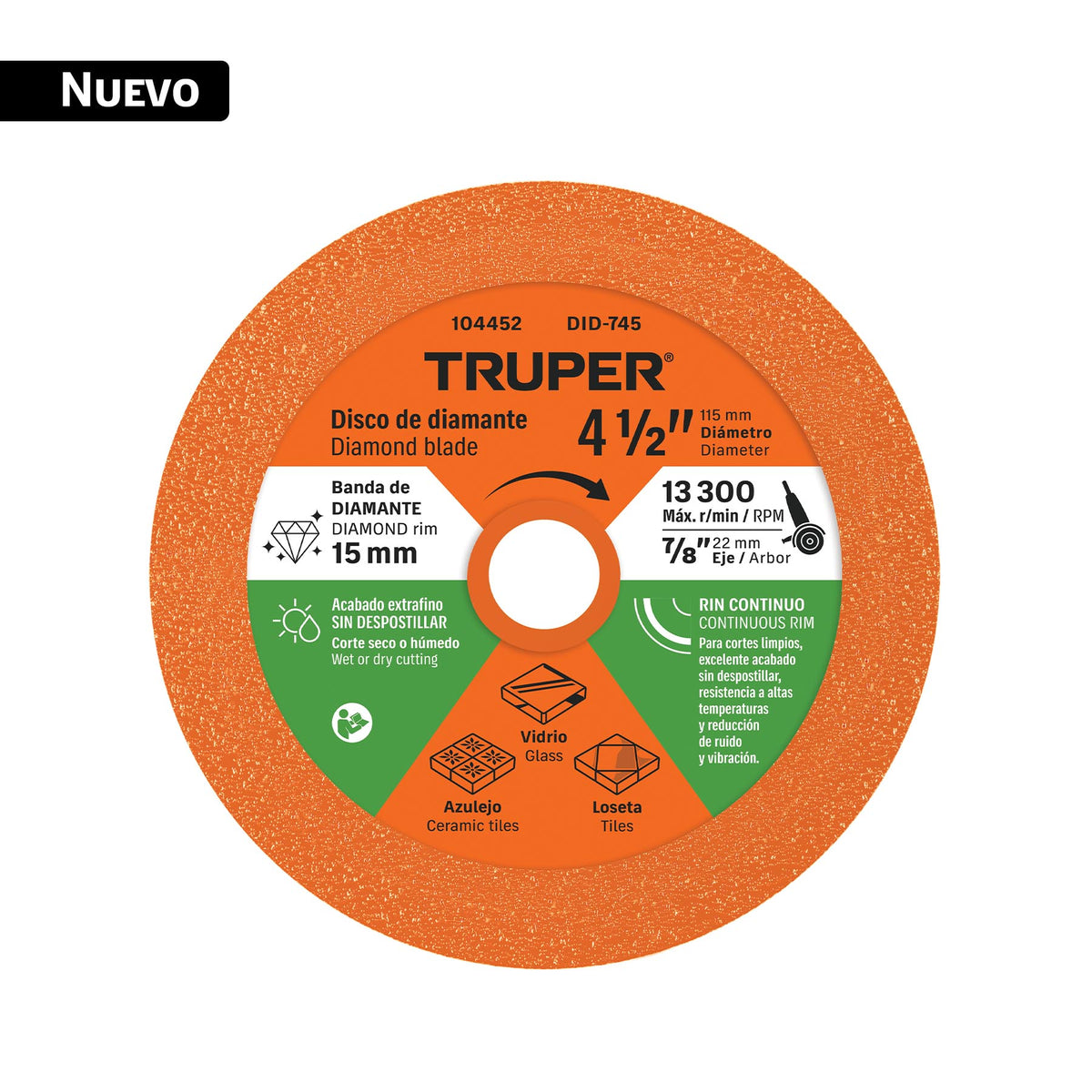 Disco Diamantado Truper DID-745 4-1/2" Corte Extrafino | FerreMax