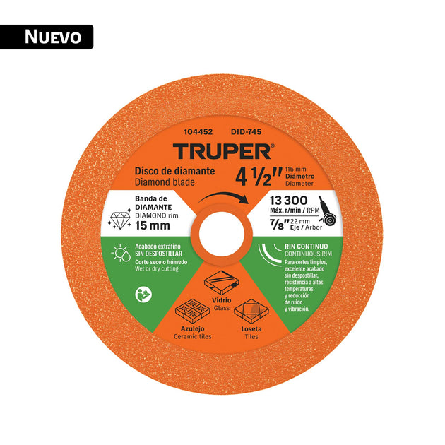 Disco Diamantado Truper DID-745 4-1/2" Corte Extrafino | FerreMax