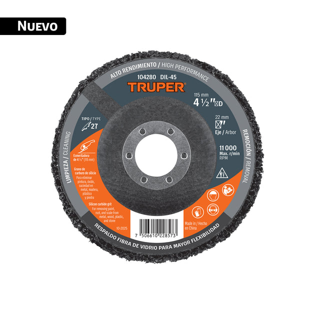Disco Limpieza Truper DIL-45 4-1/2" 11000 RPM Grano Grueso