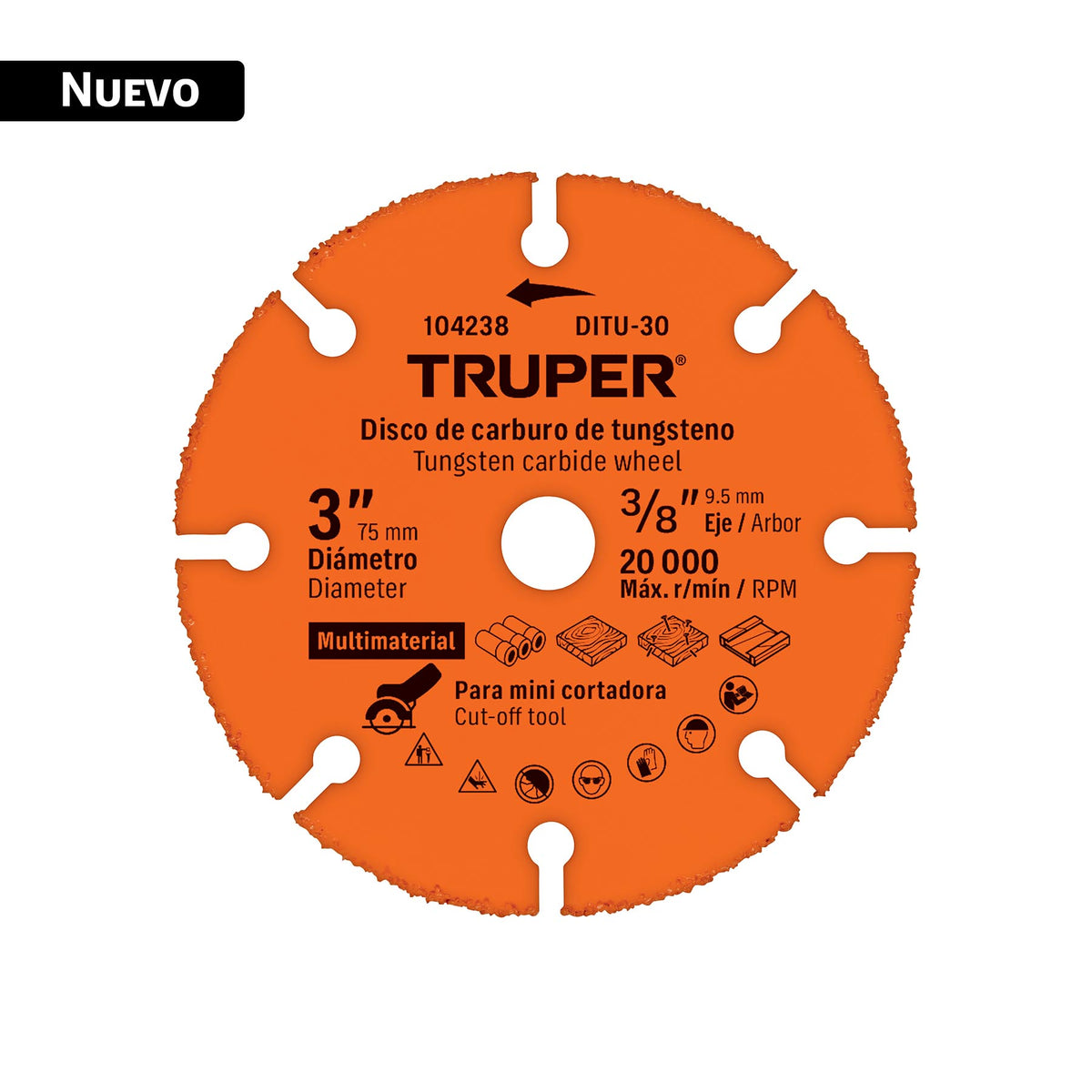 Disco Corte Truper DITU-30 Carburo Tungsteno 3" Multi-material