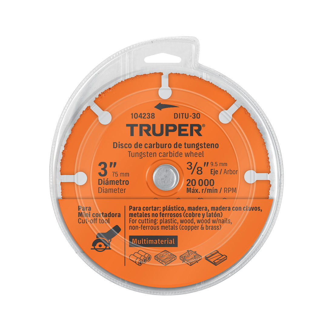 Disco Corte Truper DITU-30 Carburo Tungsteno 3" Multi-material
